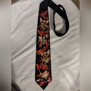 Vintage Ralph Marlin Aye Chihuahua Novelty Necktie w/ Chihuahuas & Chili Peppers
